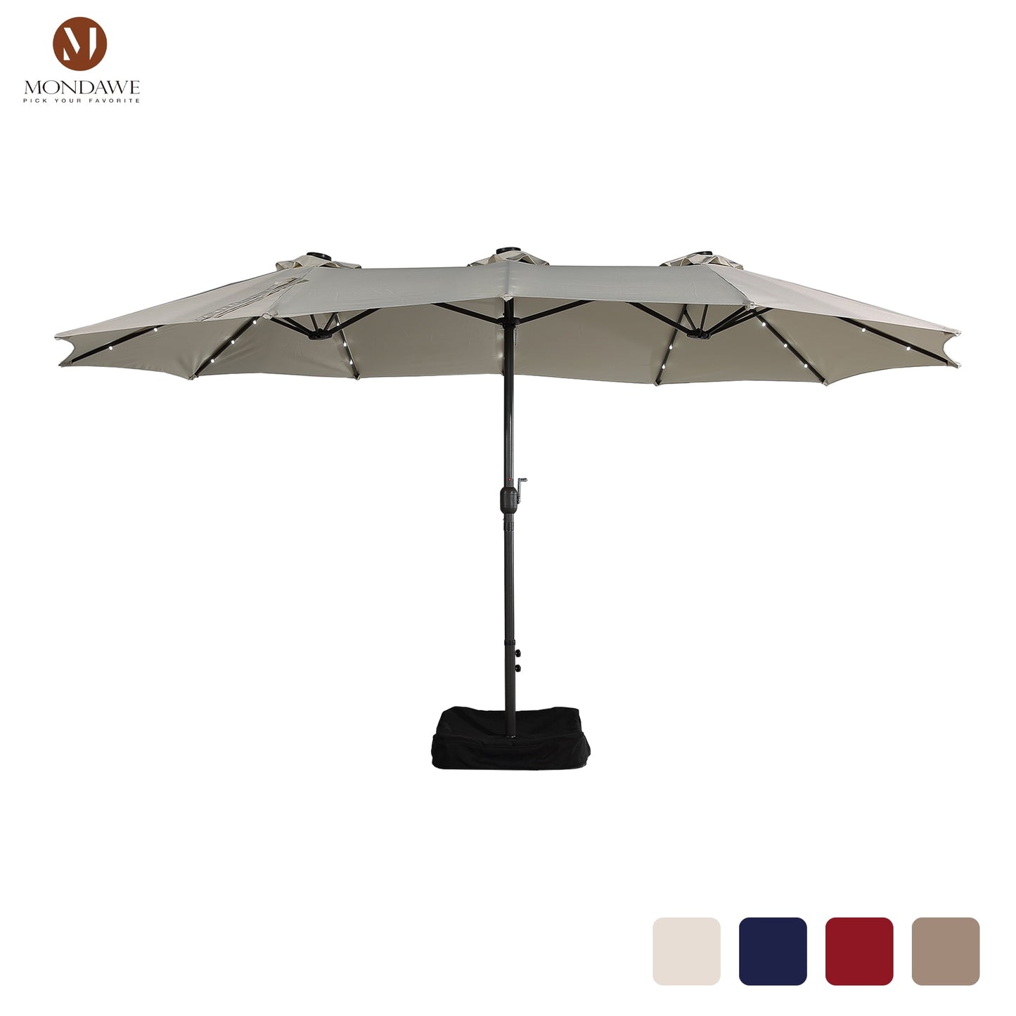 15ft Large Patio Umbrella with Solar Lights, Double-Sided Outdoor Market Rectangle Beach Umbrellas with 36 LED Lights, Umbrella Base (Stand) Included
