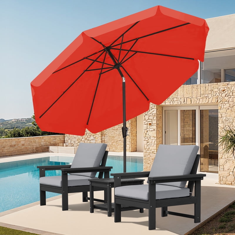 JUSTLET 10 FT Outdoor Patio Umbrella with Push Button Tilt and Crank Sysytem, Round Umbrella for Garden, Poolside, Deck and Backyard, Orange