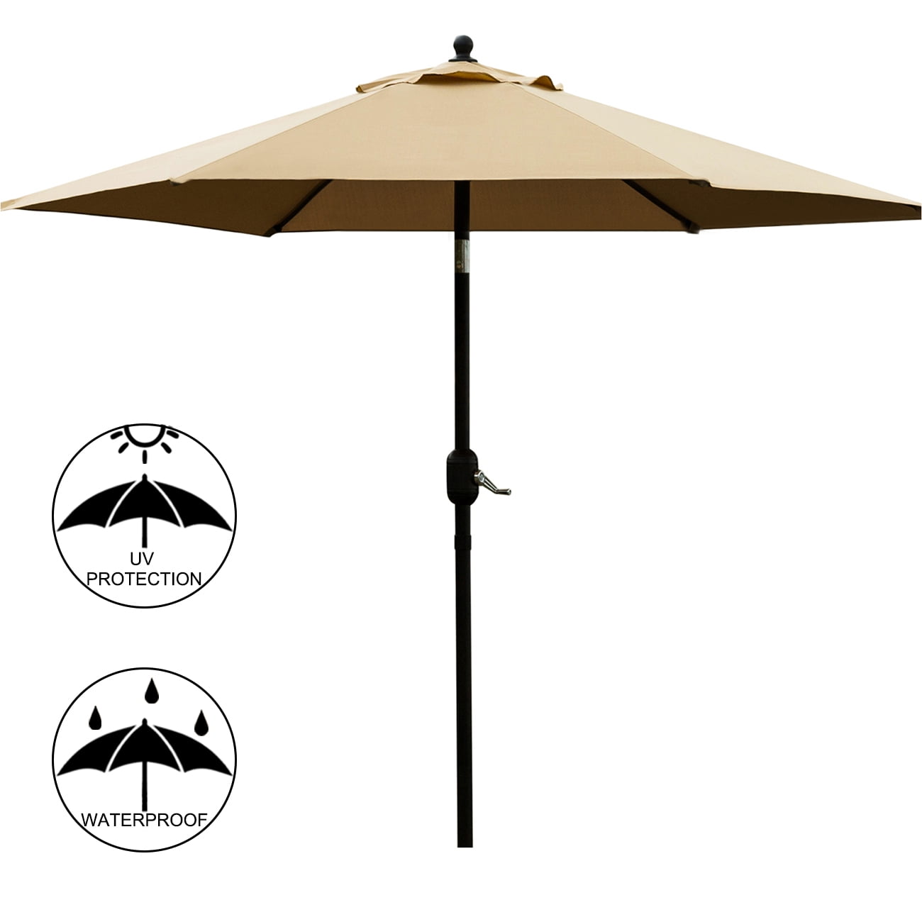 Bibana 7.5ft Outdoor Patio Umbrella Market Umbrella Table Umbrella with 6 Ribs, Push Button Tilt/Crank - Tan