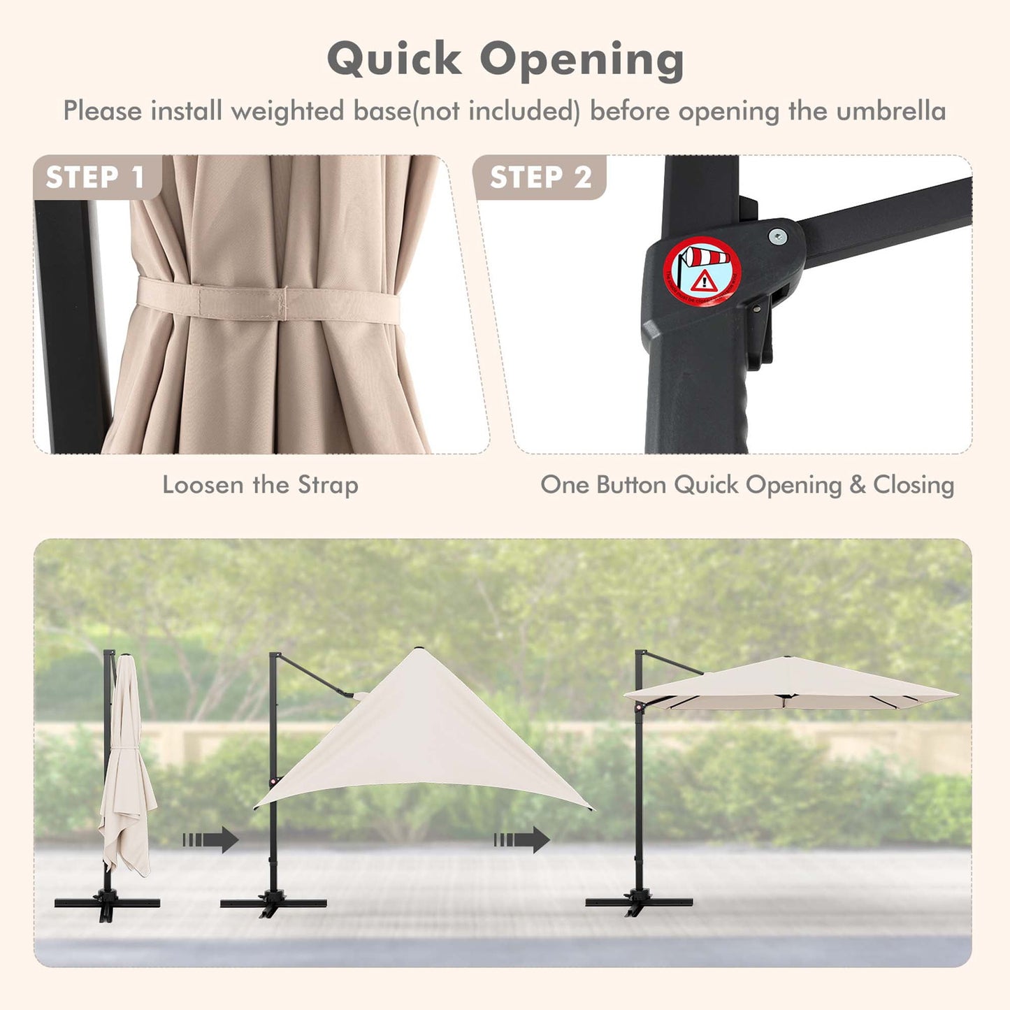 Costway 9.5ft Beige Square Cantilever Offset Patio Umbrella, 360° Rotation