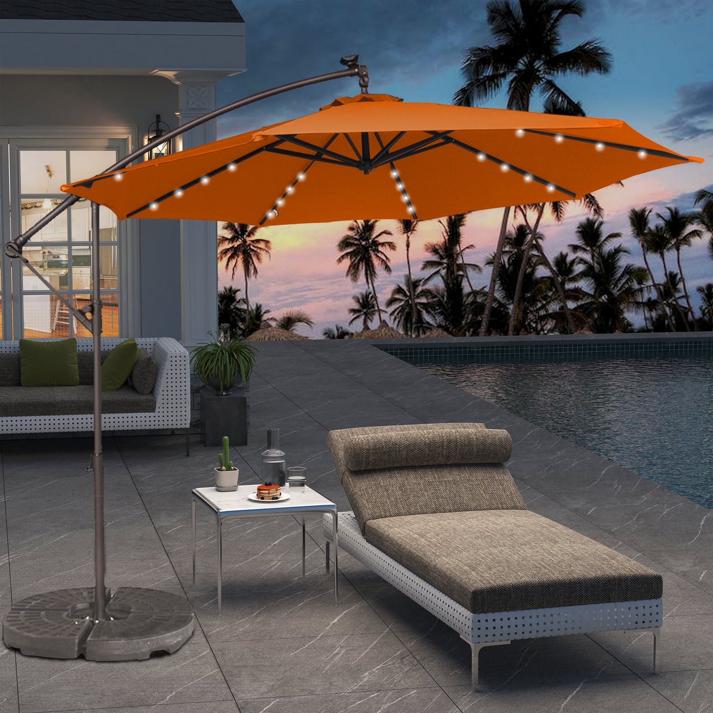 10ft Heavy Duty Patio Hanging Offset Cantilever Patio Umbrella with Crank & Cross Base