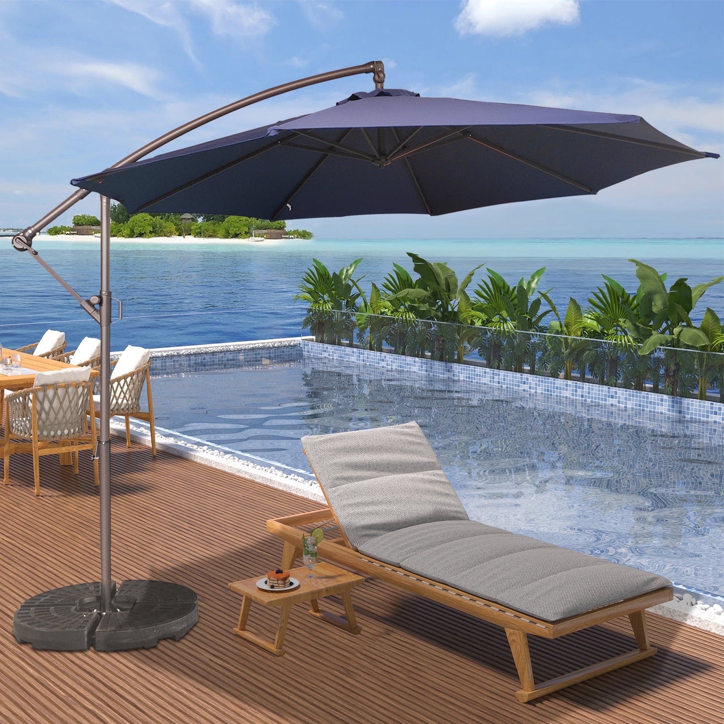 10ft Heavy Duty Patio Hanging Offset Cantilever Patio Umbrella with Crank & Cross Base