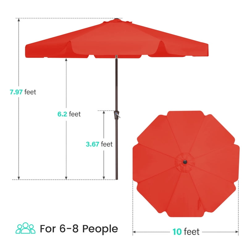 JUSTLET 10 FT Outdoor Patio Umbrella with Push Button Tilt and Crank Sysytem, Round Umbrella for Garden, Poolside, Deck and Backyard, Orange