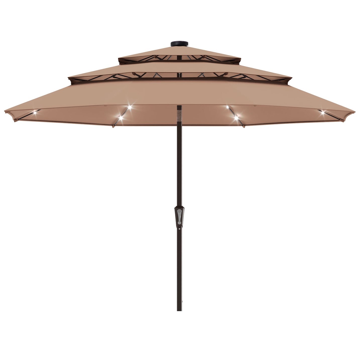 LAUSAINT HOME 10ft Patio Umbrella with Solar Lights, 3-tier Outdoor Umbrellas for Patio Pool Deck Market, Beige