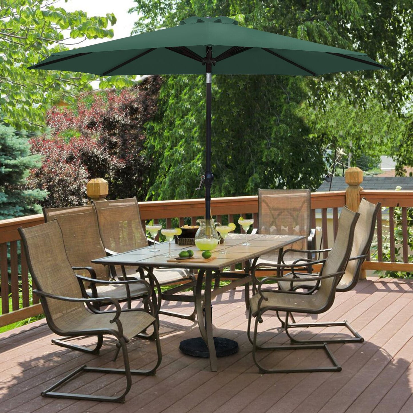 Lacoo 9' Green Patio Umbrella Outdoor Market Table Umbrella with Push Button Tilt, 8 Sturdy Ribs