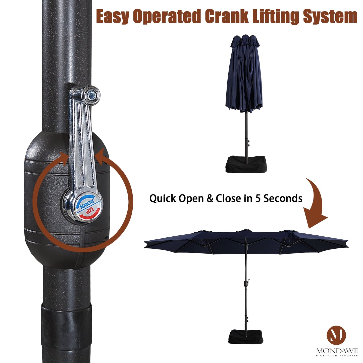 15ft Large Patio Umbrellas with Base Included, Outdoor Double-Sided Rectangle Market Umbrella with Crank Handle, for Pool Lawn Garden