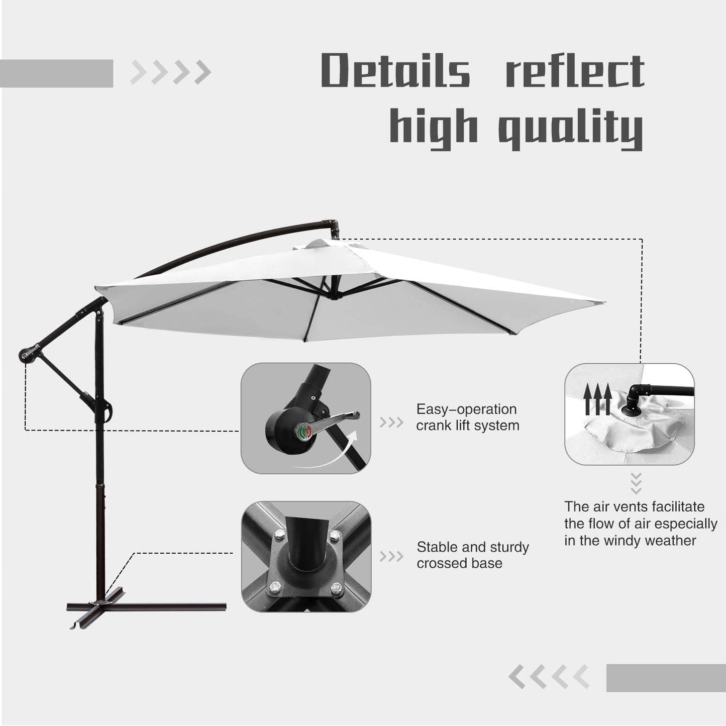Devoko 10ft Patio Offset Umbrella Outdoor Hanging Umbrellas, White