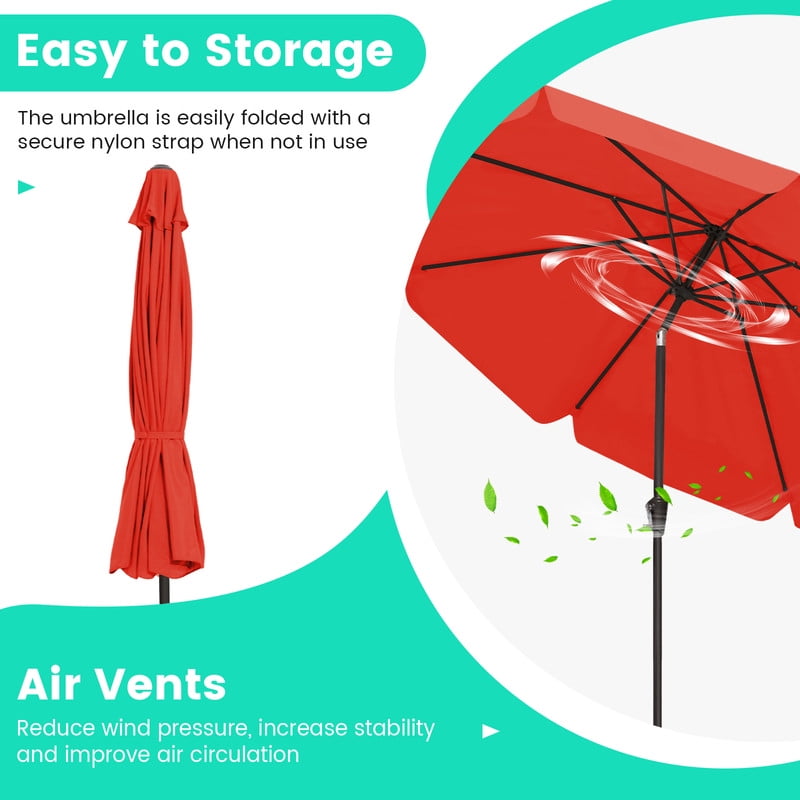 JUSTLET 10 FT Outdoor Patio Umbrella with Push Button Tilt and Crank Sysytem, Round Umbrella for Garden, Poolside, Deck and Backyard, Orange