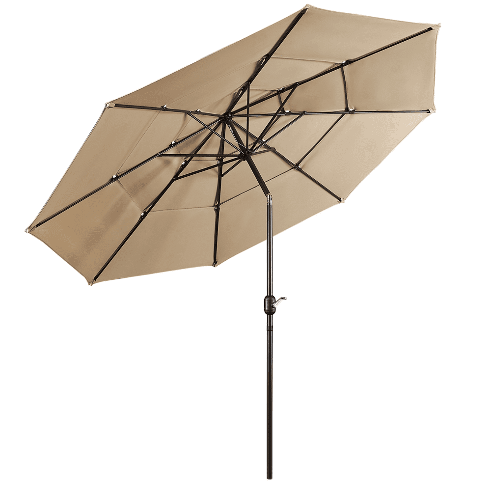 Topeakmart 10ft 3 Tier Patio Umbrella Outdoor Vented Table Umbrella with 8 Sturdy Ribs, Tan