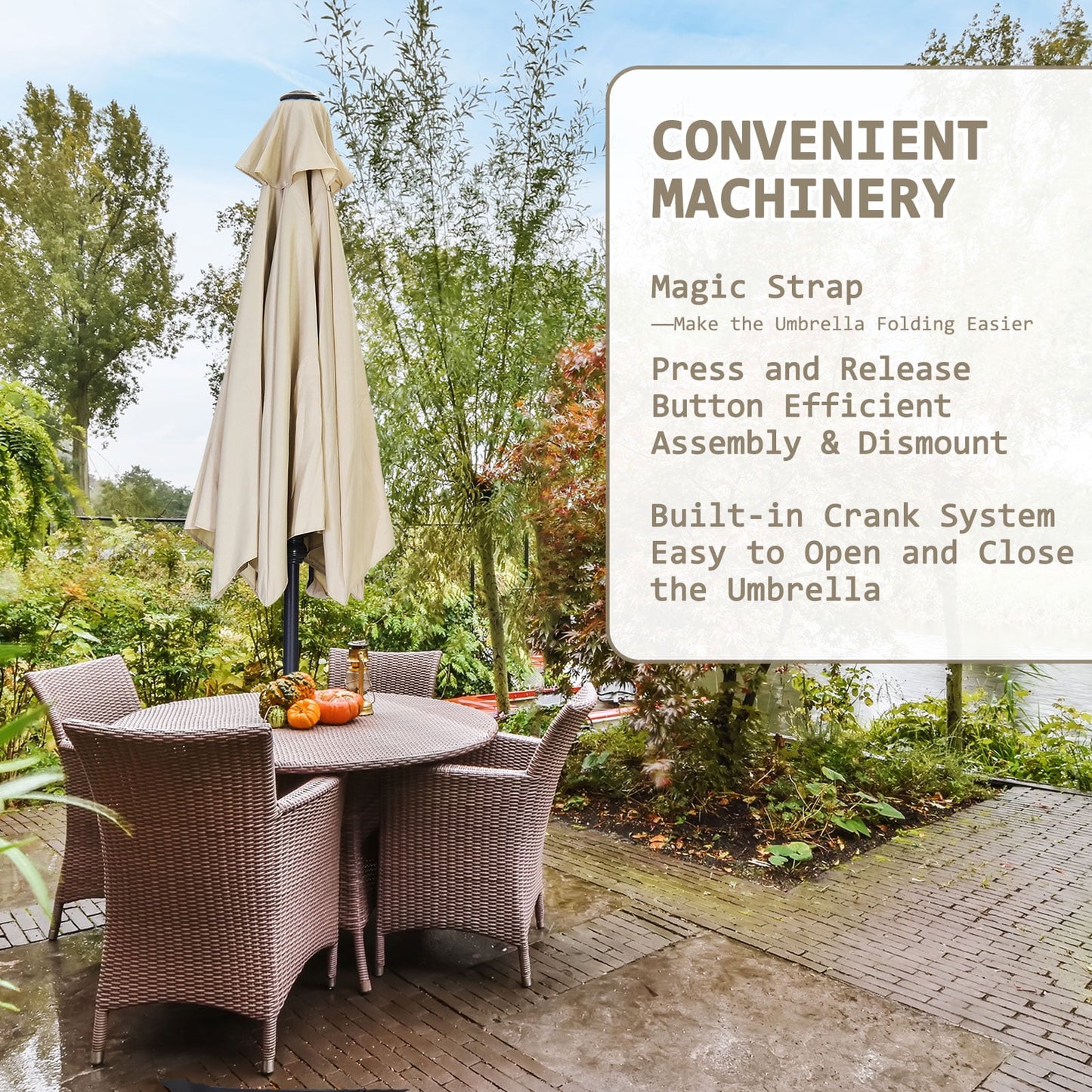 Autlaycil 7.5ft Outdoor Patio Umbrella with Umbrella Weighted Base, Push Button Tilt and Crank, Patio Table Market Umbrella, UV Protection Waterproof for Garden, Deck, Backyard, Pool, Khaki