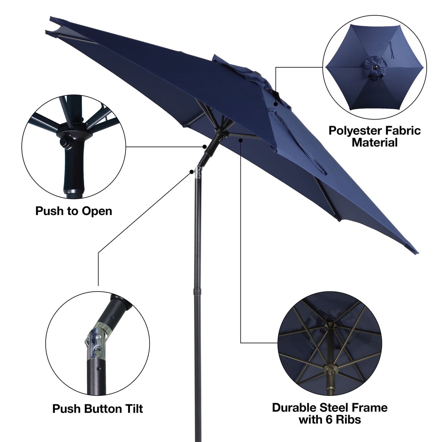 (2 pack) Mainstays 7.5' Navy Push-up and Tilt Market Patio Umbrella
