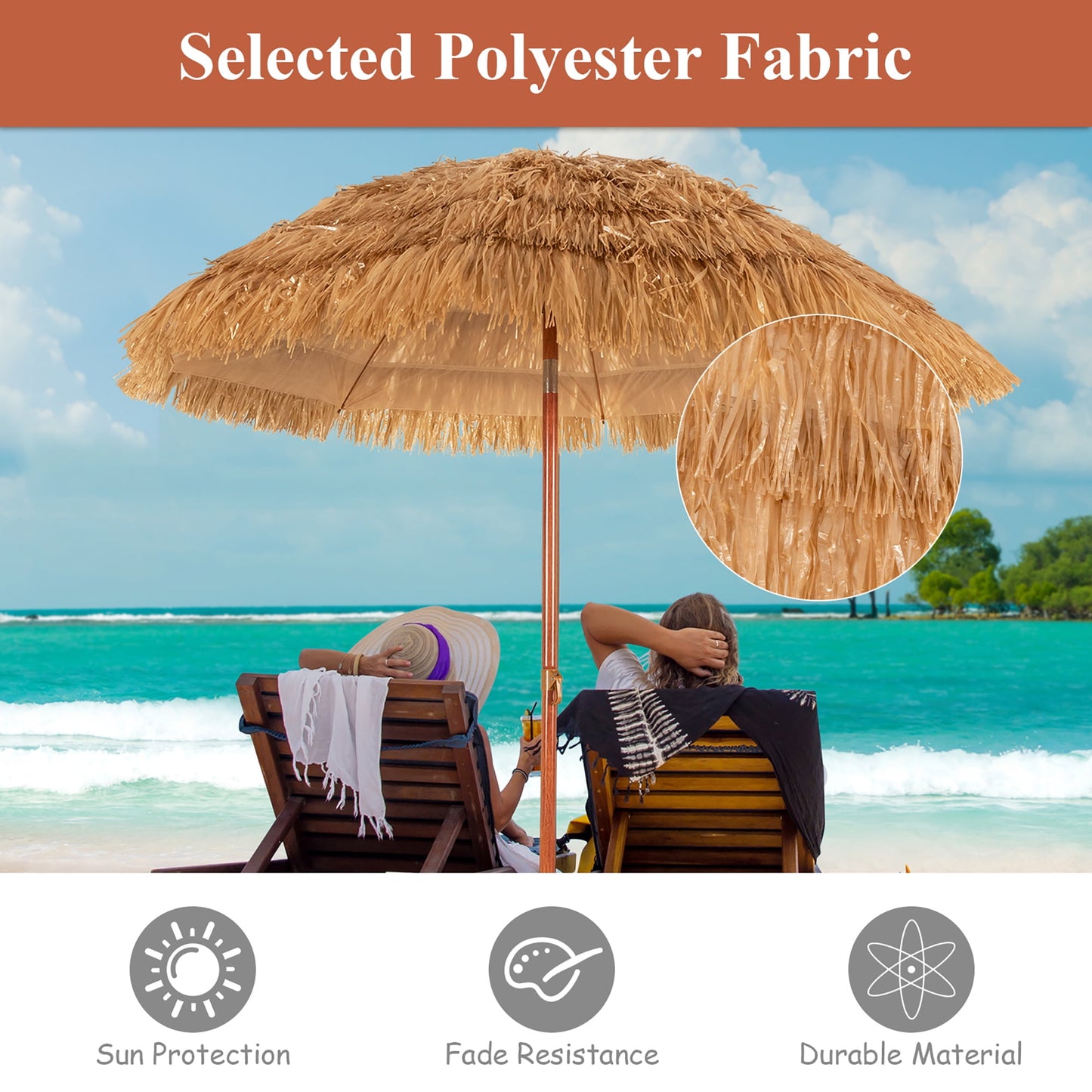 Costway 6.5 FT Thatched Beach Umbrella Tilt Tiki Hawaiian Patio Portable