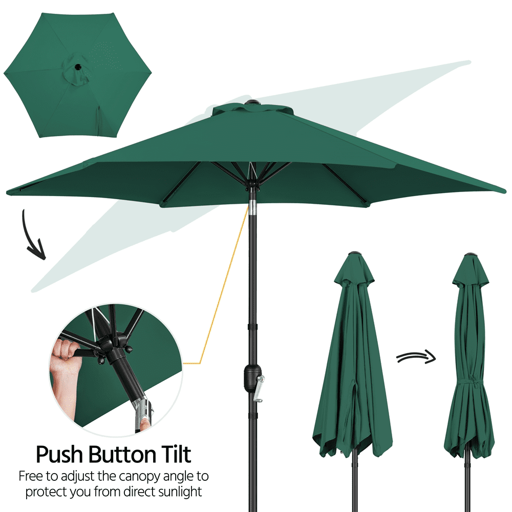 Renwick 9 Ft Outdoor Patio Umbrella with Push Button Tilt and Crank, Dark Green