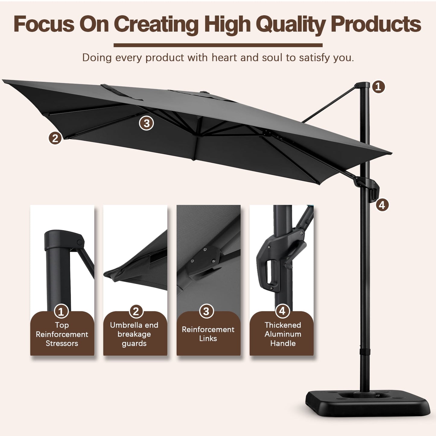 HOTEEL 10 Ft Patio Umbrella Outdoor Cantilever Square Umbrella Aluminum Offset Umbrella with Base, 360° Rotation,Gray