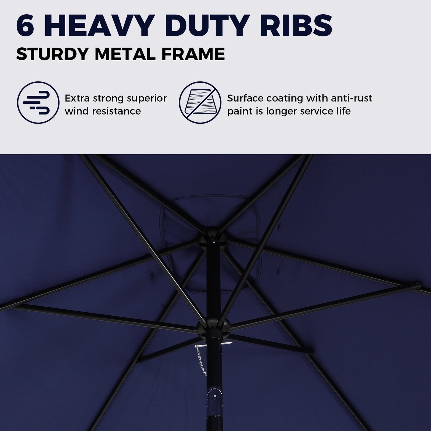 Garpans 10ft Patio Umbrella Outdoor Table Market Umbrella with Push Button Tilt and Crank Handle,Sun Shelter UV Protection Rectangular Beach Umbrellas,Navy Blue