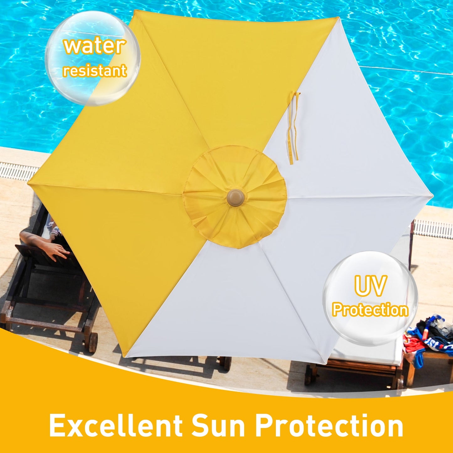 Autlaycil 7.5ft Patio Umbrella, Sun Shelter UV 50+ Plus Protection Beach Umbrellas Sunshade for Market, Patio, Pool, Garden Backyard (Yellow and White)