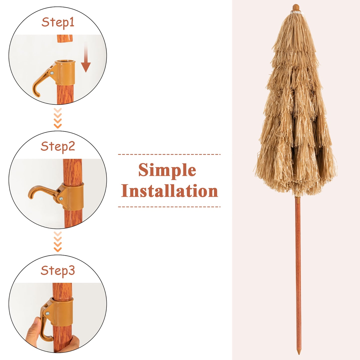 Costway 6.5 FT Thatched Beach Umbrella Tilt Tiki Hawaiian Patio Portable