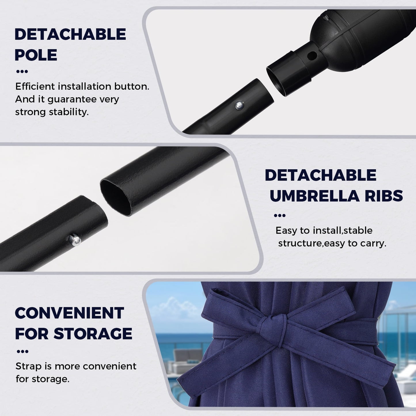 Garpans 10ft Patio Umbrella Outdoor Table Market Umbrella with Push Button Tilt and Crank Handle,Sun Shelter UV Protection Rectangular Beach Umbrellas,Navy Blue