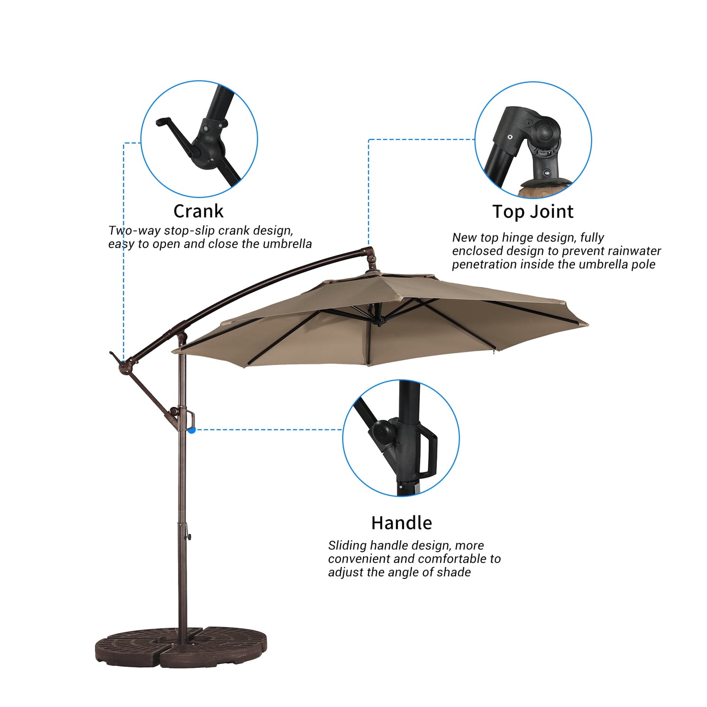 10ft Heavy Duty Patio Hanging Offset Cantilever Patio Umbrella with Crank & Cross Base