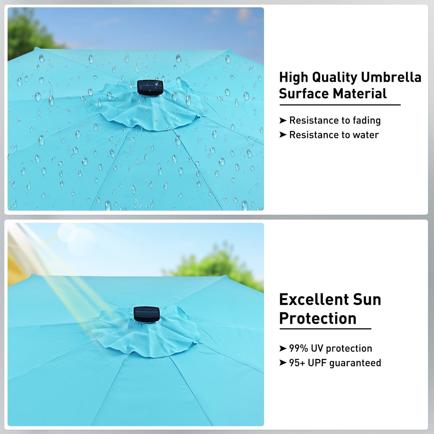 Autlaycil 10' Solar Patio Umbrella 64 LED Lighted, Strip Lights Outdoor Market Table Umbrella with Push Button Tilt and Crank, Sturdy Pole, Easy to Set (Blue)