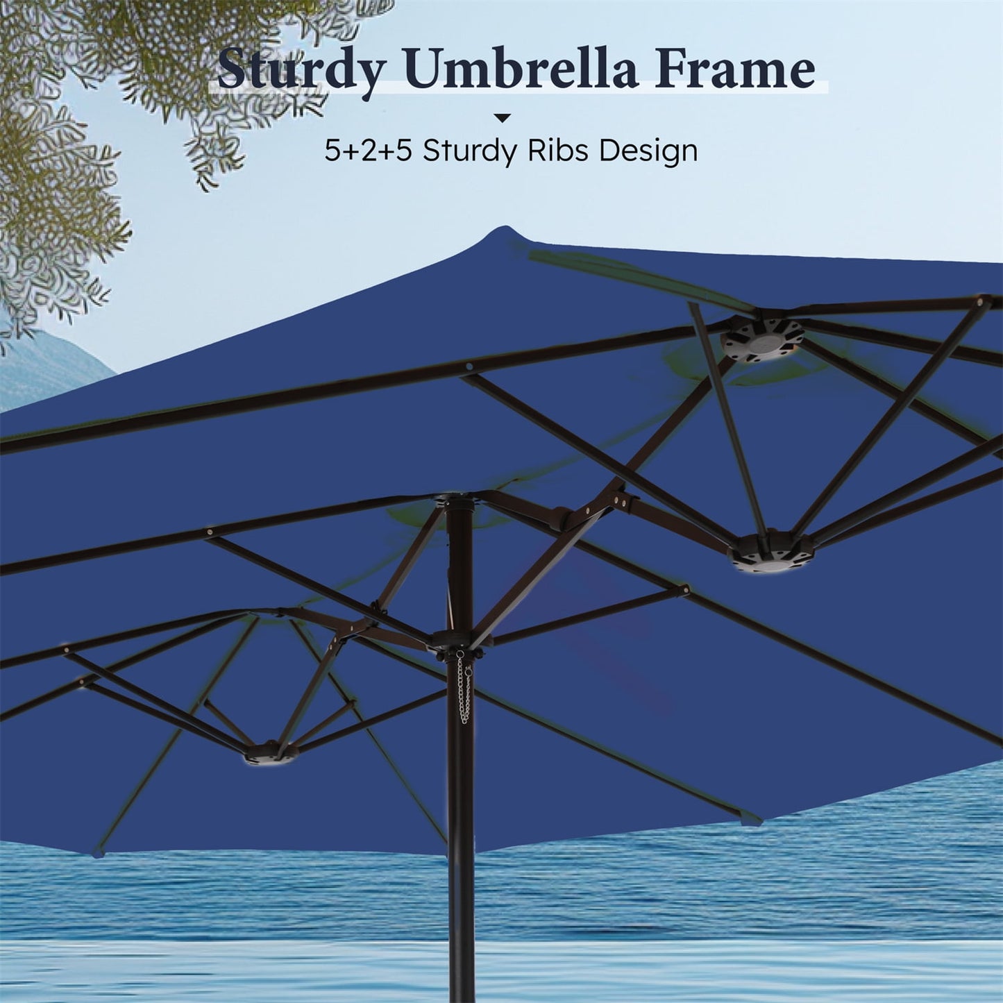 Summit Living 15 ft Large Patio Umbrella with Base (Included) Double-Sided Rectangular Outdoor Deck Umbrella for Outside - Haze Blue