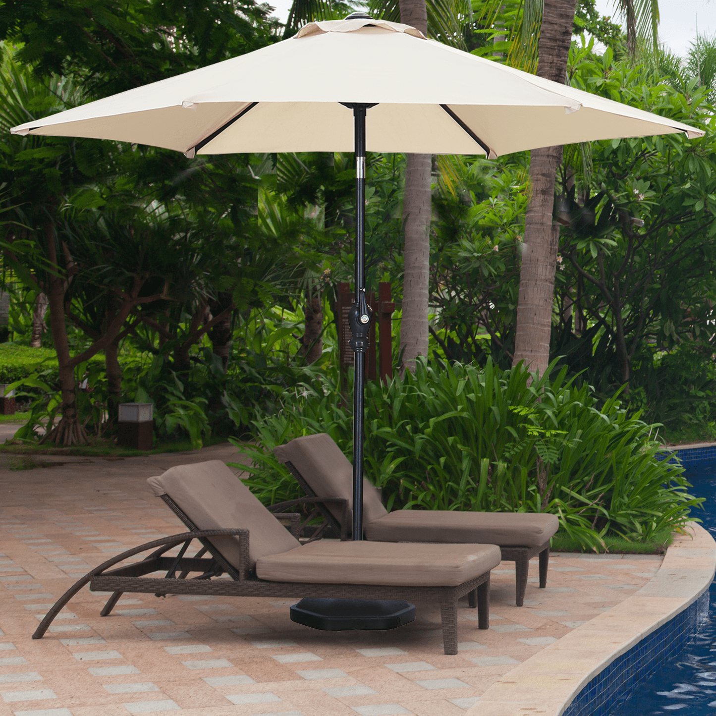 Autlaycil 7.5ft Outdoor Patio Umbrella with Umbrella Weighted Base, Push Button Tilt and Crank, Patio Table Market Umbrella, UV Protection Waterproof for Garden, Deck, Backyard, Pool, Khaki