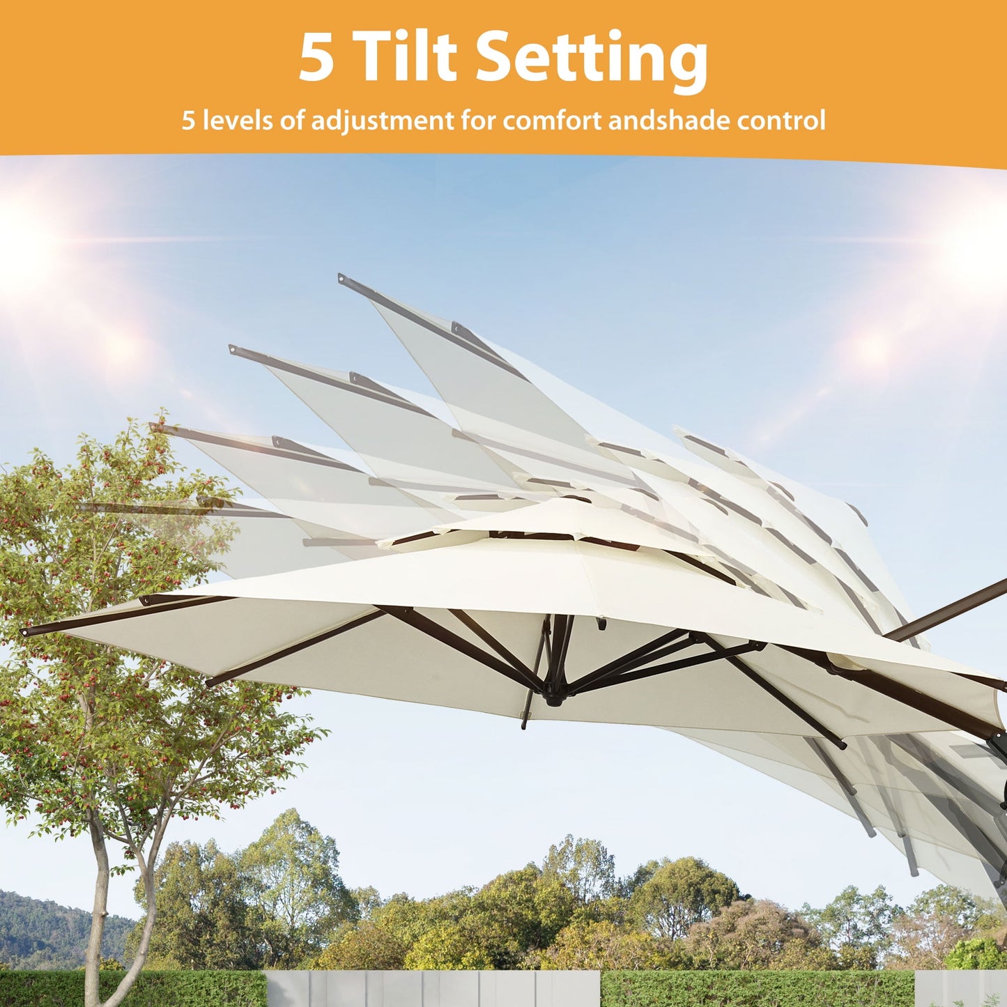 Ainfox 10ft Double Top Heavy-Duty Patio Cantilever Umbrella with Cross Base,5-Year-Non-Fading Outdoor Large Offset Hanging Aluminum Rotation Sun Shade Umbrella with 360°Rotation Adjustable,Beige