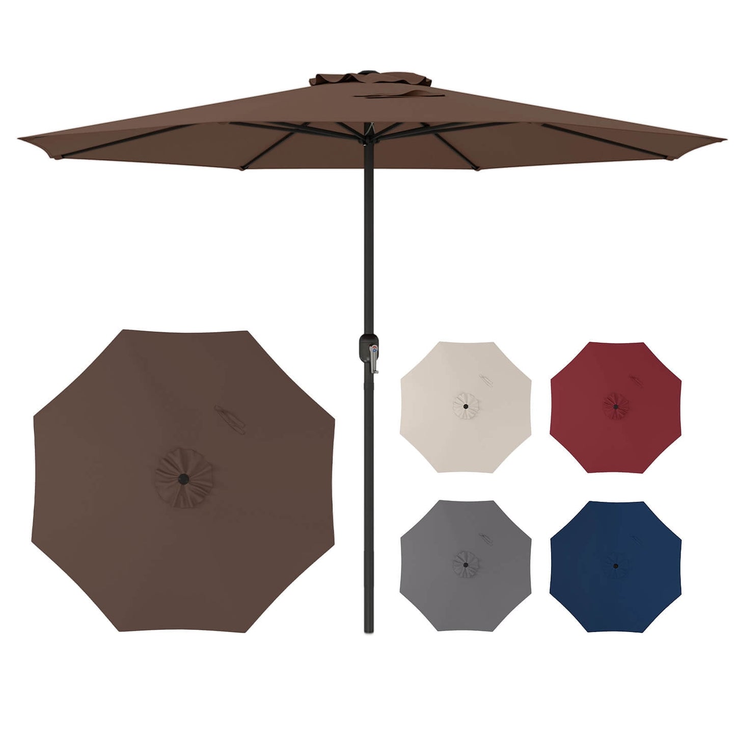 Costway 12 FT Patio Umbrella Outdoor Market Umbrella with Crank Handle 8 Sturdy Ribs Coffee