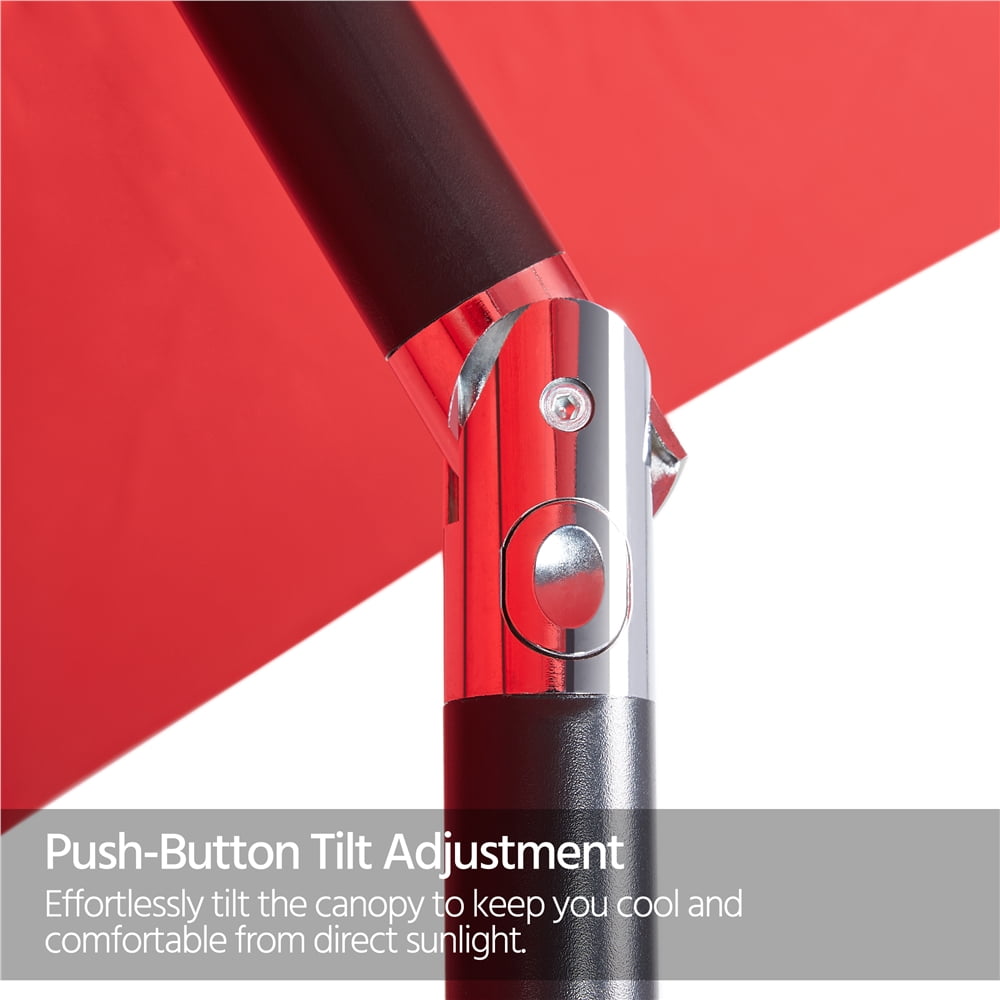 Alden Design 7.5 Foot Patio Umbrella with Crank and Push Button to Tilt, Red