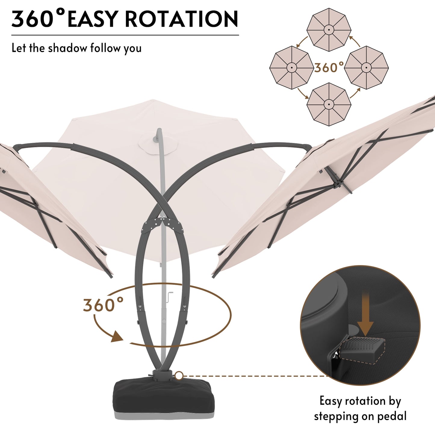 11FT Cantilever Patio Umbrella with Base Included, Large Cantilever umbrella with 360°Rotation, Heavy-Duty Offset Outdoor Umbrella for Patio,Pool,Garden and Backyard (Champagne)