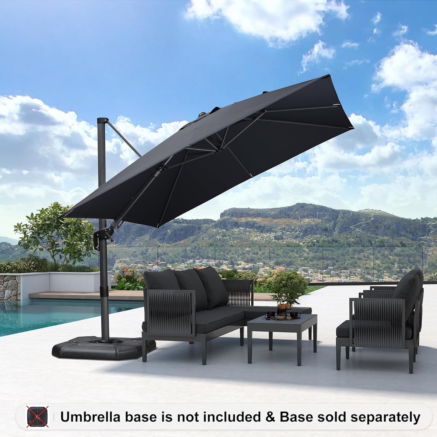 PURPLE LEAF 10x10 Ft Cantilever Umbrella Left-right Tilting Swivel Square Outdoor Patio Umbrella Large Offset Aluminum Umbrella with 360°Rotation Adjustable Pool Umbrella,Gray