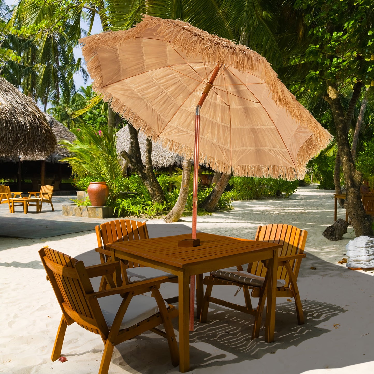 Costway 6.5 FT Thatched Beach Umbrella Tilt Tiki Hawaiian Patio Portable