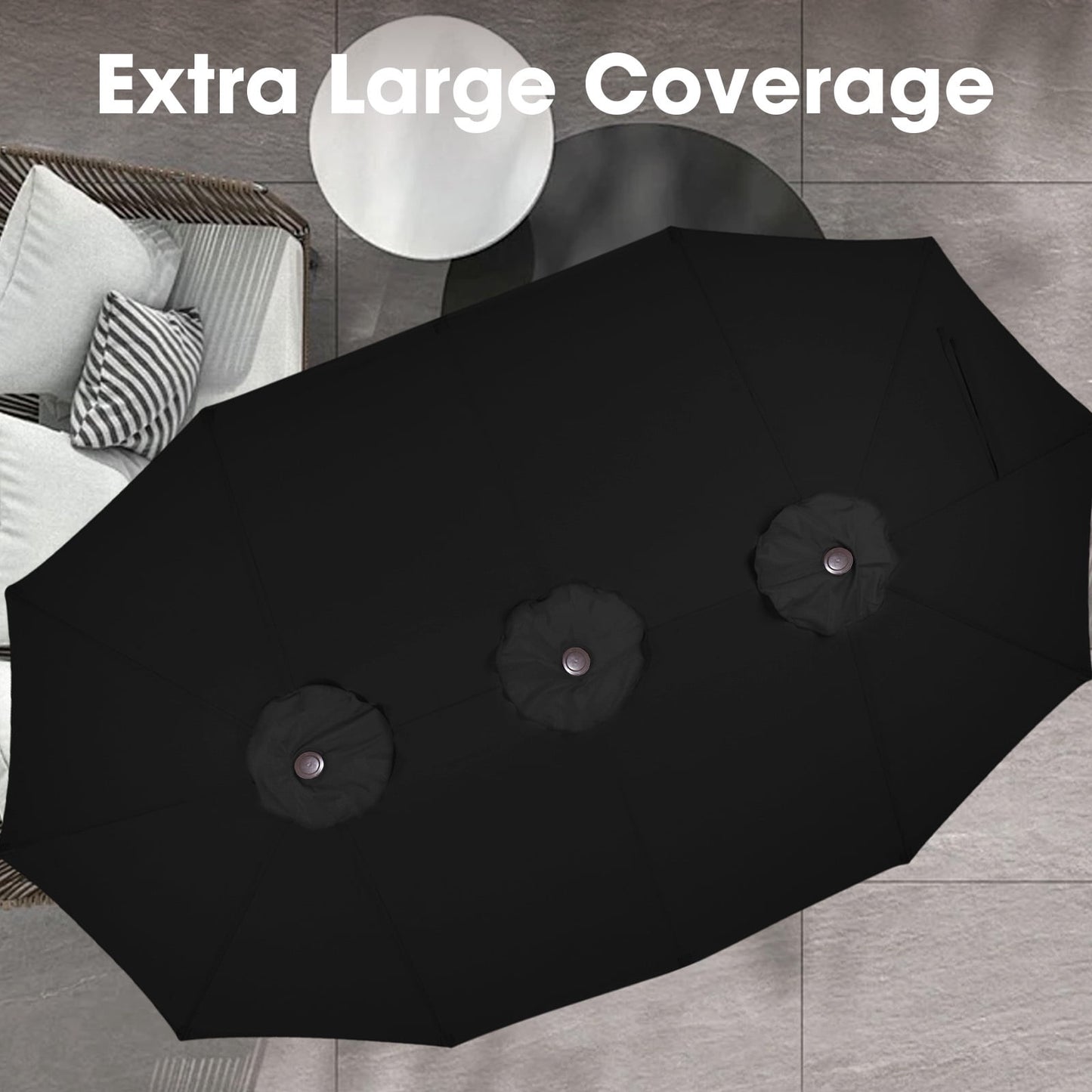 JUSTLET 15ft Rectangular Outdoor Patio Umbrella Double-Sided Twin Large Patio Umbrella with Crank,Black