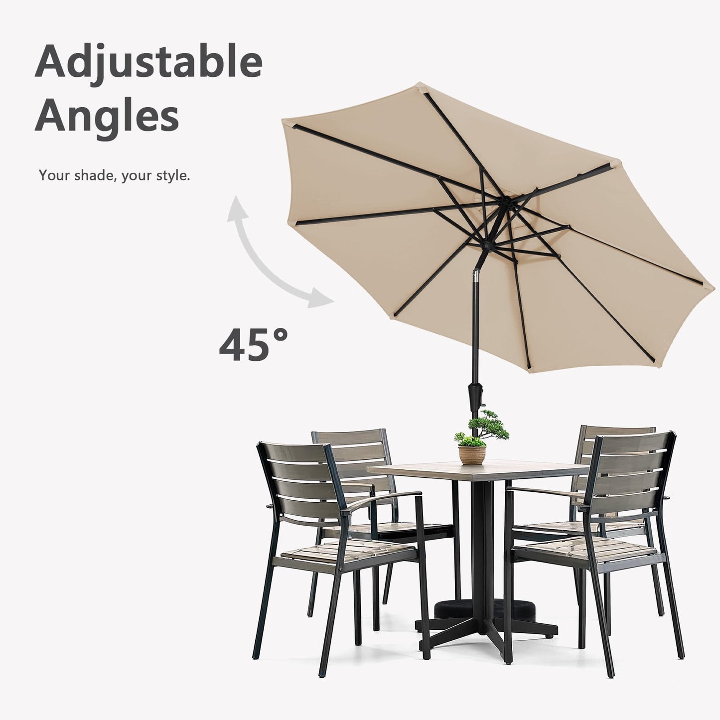 JUSTLET 10ft Patio Umbrella w/ Easy Crank & Tilt, 8-Rib Heavy-Duty Market Umbrella - Outdoor Umbrella for Backyard, Garden, Patio, Deck, Cafe, and Restaurant, Deck & Backyard - Beige