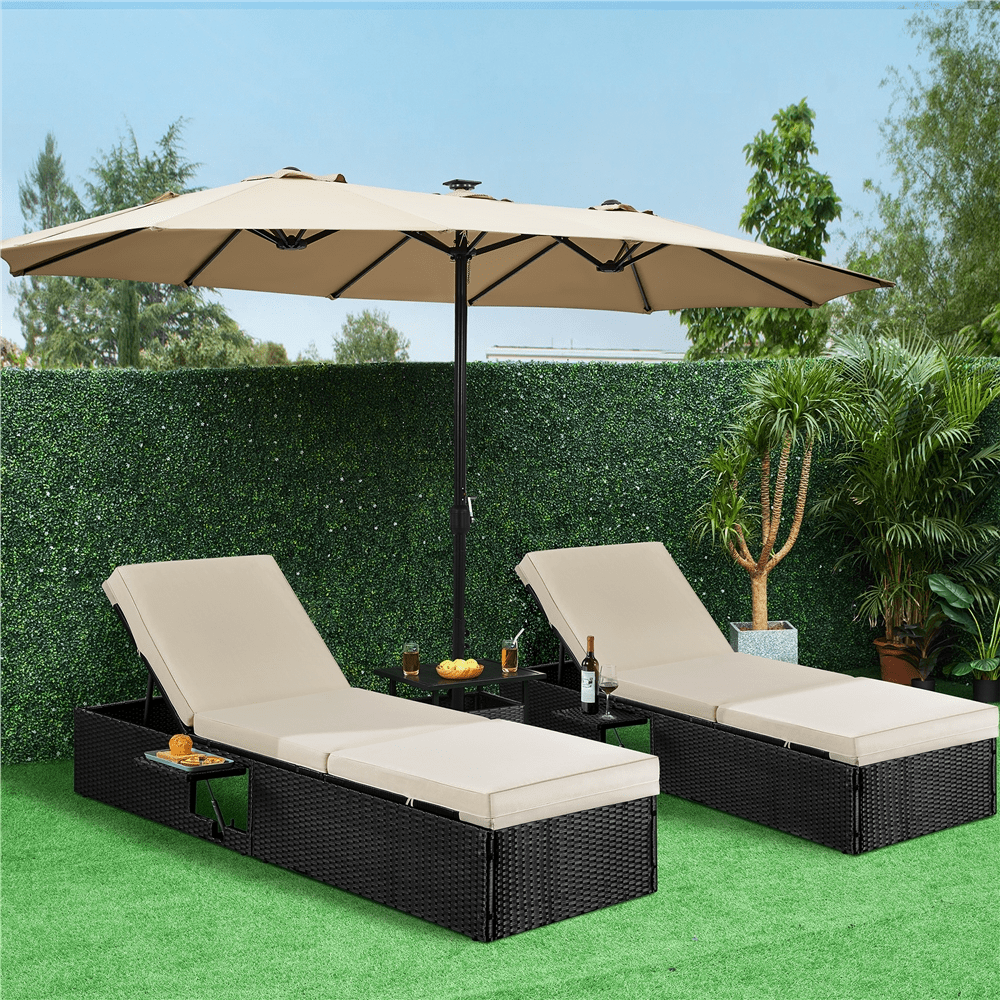 Renwick 13 Ft Outdoor Patio Parasol Umbrella with Base Stand, Tan