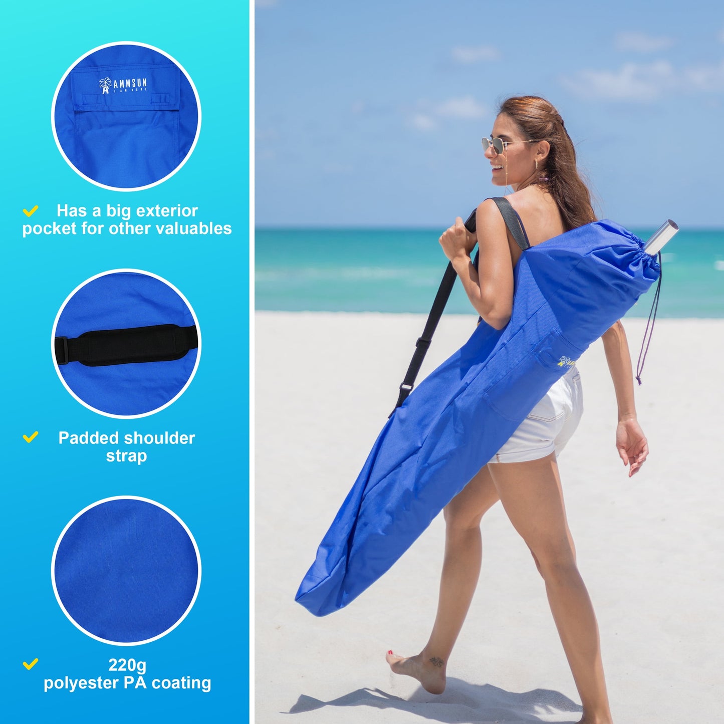 AMMSUN Commercial Grade Heavy Duty Beach Umbrella Carry Bag Universal for Outdoor Beach & Patio,Blue
