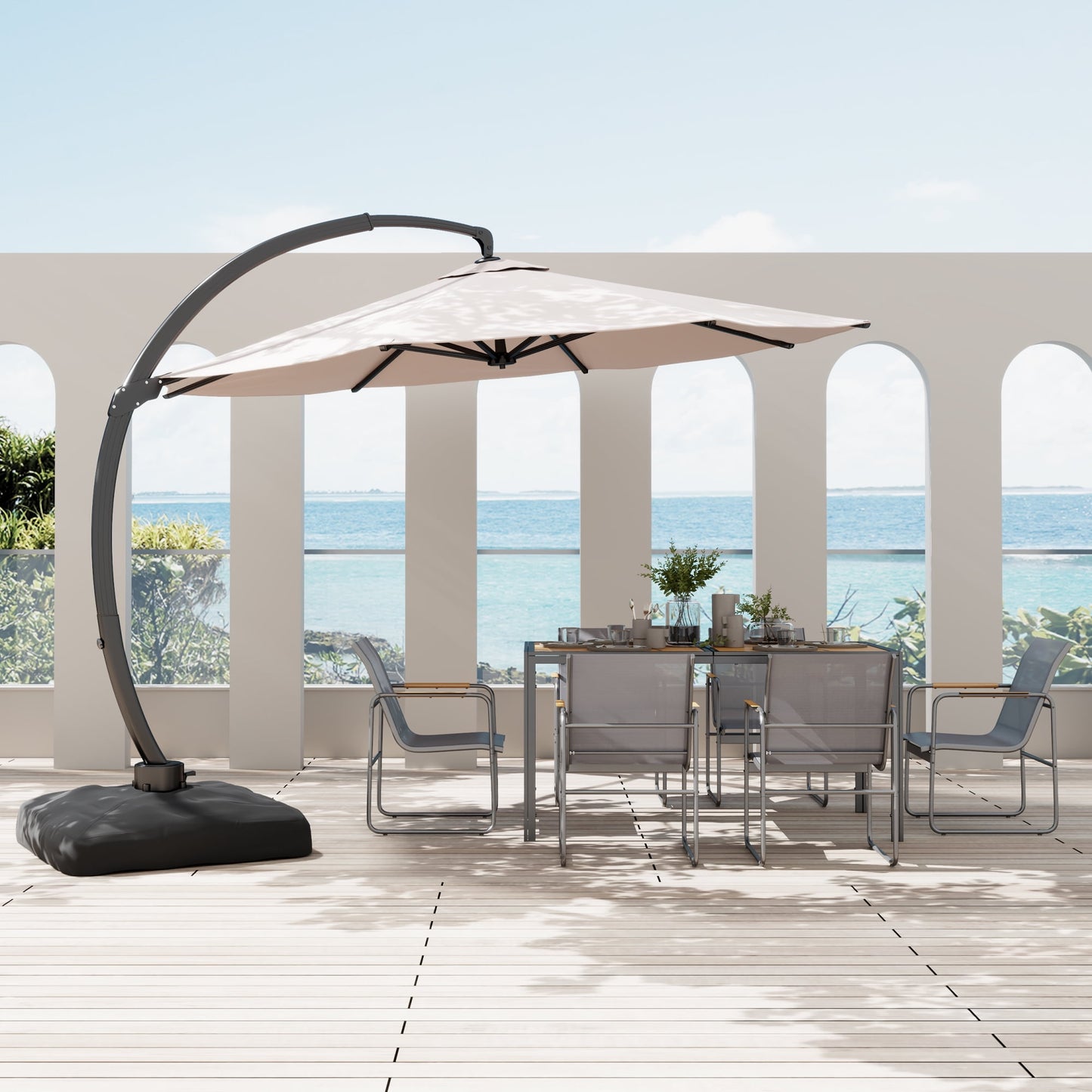11FT Cantilever Patio Umbrella with Base Included, Large Cantilever umbrella with 360°Rotation, Heavy-Duty Offset Outdoor Umbrella for Patio,Pool,Garden and Backyard (Champagne)