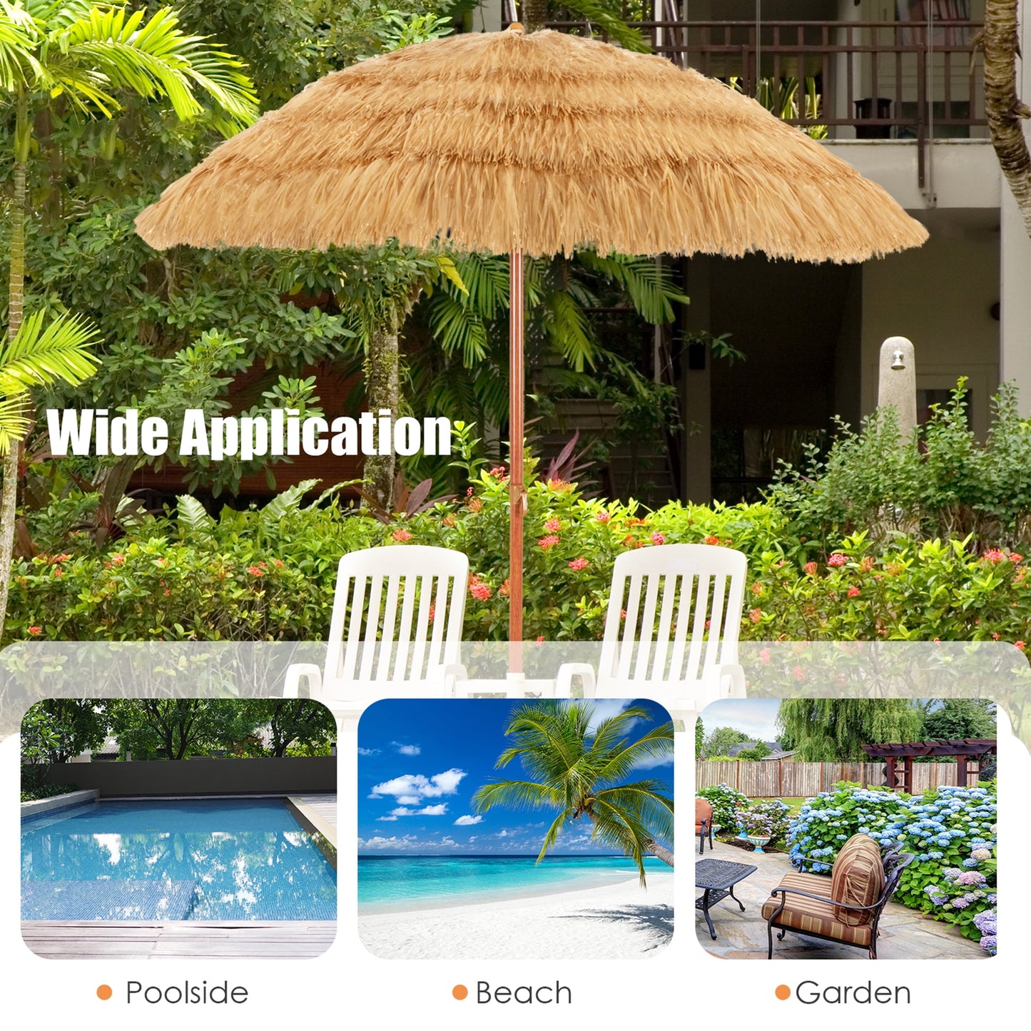 Gymax 6.5ft Thatch Tiki Beach Umbrella Outdoor Patio Umbrella w/ Adjustable Tilt