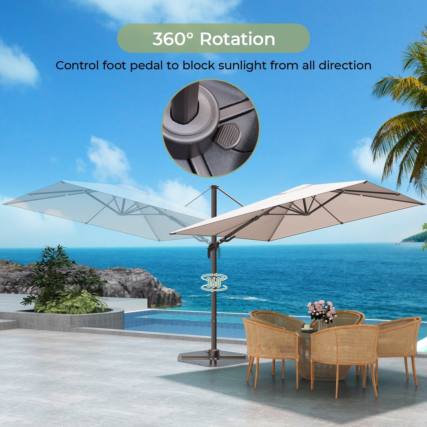 Vitarpatio 10x10ft Outdoor Patio Umbrella, Large Square Cantilever Umbrella Aluminum Offset Umbrella with Swivel Handle Tilt, 360 Degree Rotation and Crank, Champagne