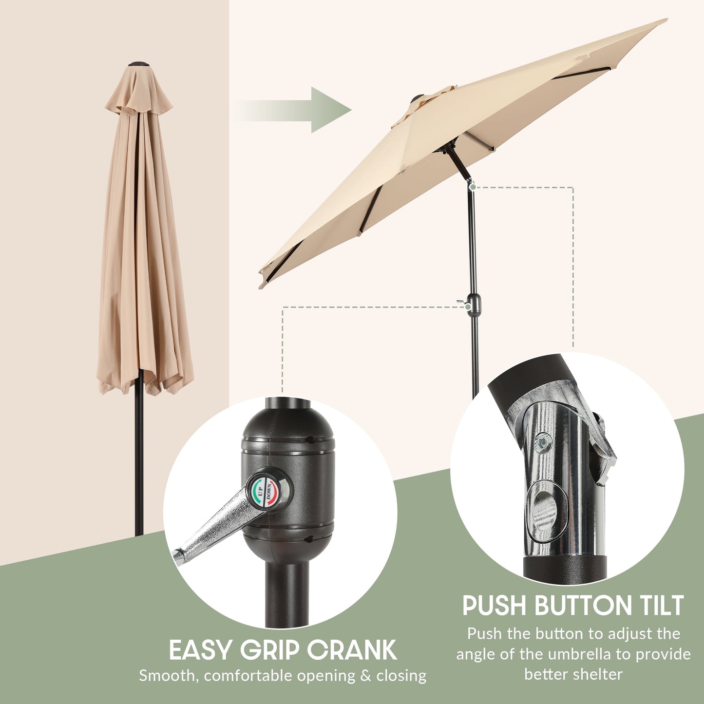WestinTrends Paolo 9 Ft Outdoor Umbrella, Patio Shade Market Table Umbrella with Push Button Tilt and Easy Open Crank, Beige