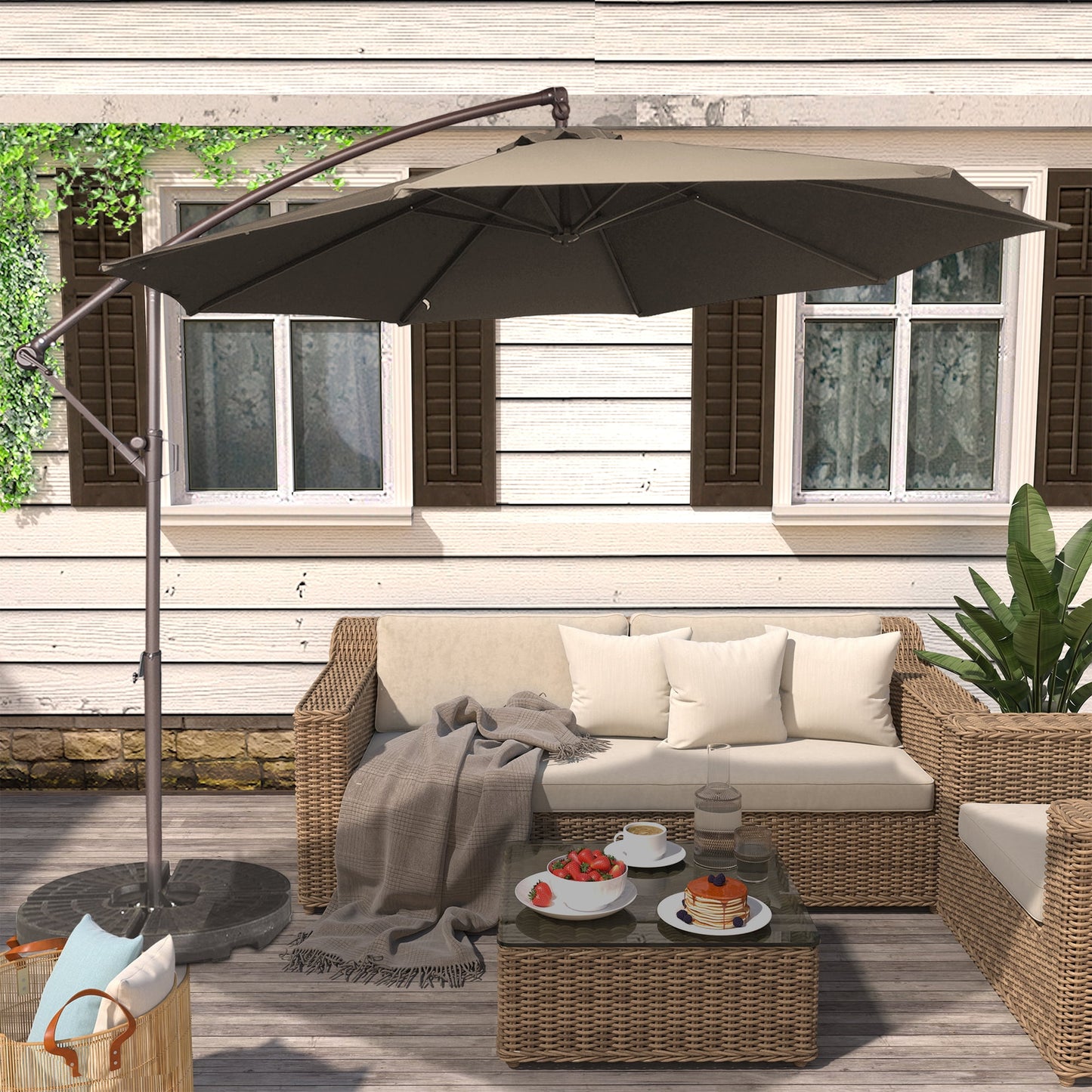 10ft Heavy Duty Patio Hanging Offset Cantilever Patio Umbrella with Crank & Cross Base