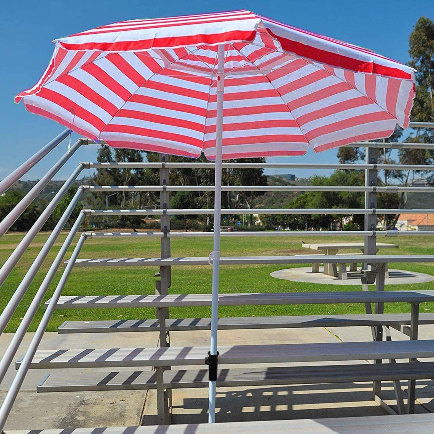 Heavy Duty Beach Patio Umbrella Holder Bench Deck Fishing Umbrella Clamp Holder Clip Beach for Courtyard Balcony Deck, Black