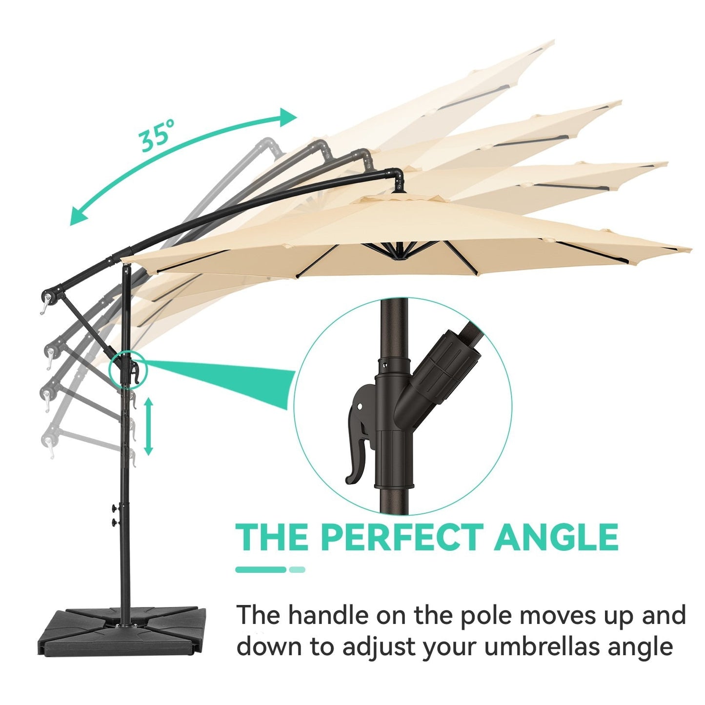 JUSTLET 10ft Heavy Duty Patio Hanging Offset Cantilever Patio Umbrella W/ 4-Piece Base Included Included, Beige