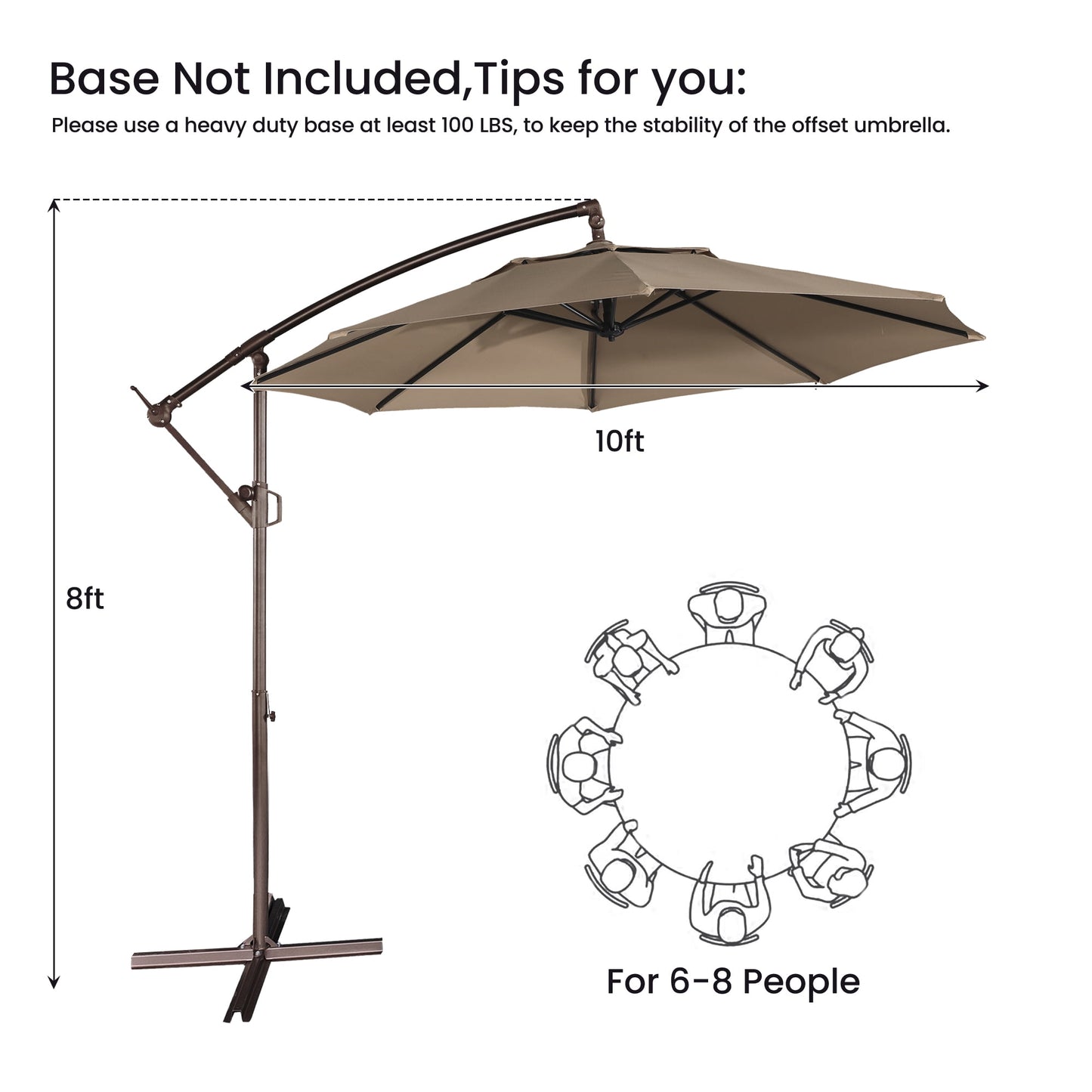 10ft Heavy Duty Patio Hanging Offset Cantilever Patio Umbrella with Crank & Cross Base