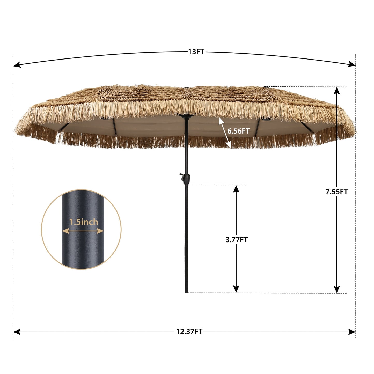 Autlaycil 13 ft Tiki Umbrella, Thatched, Hawaiian, Pool, Patio, Beach