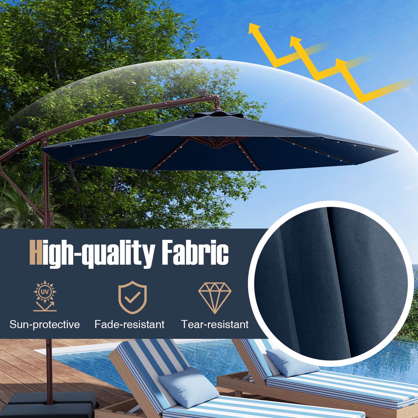 Costway 98.40" Navy Cantilever Patio Umbrella, Base-Included