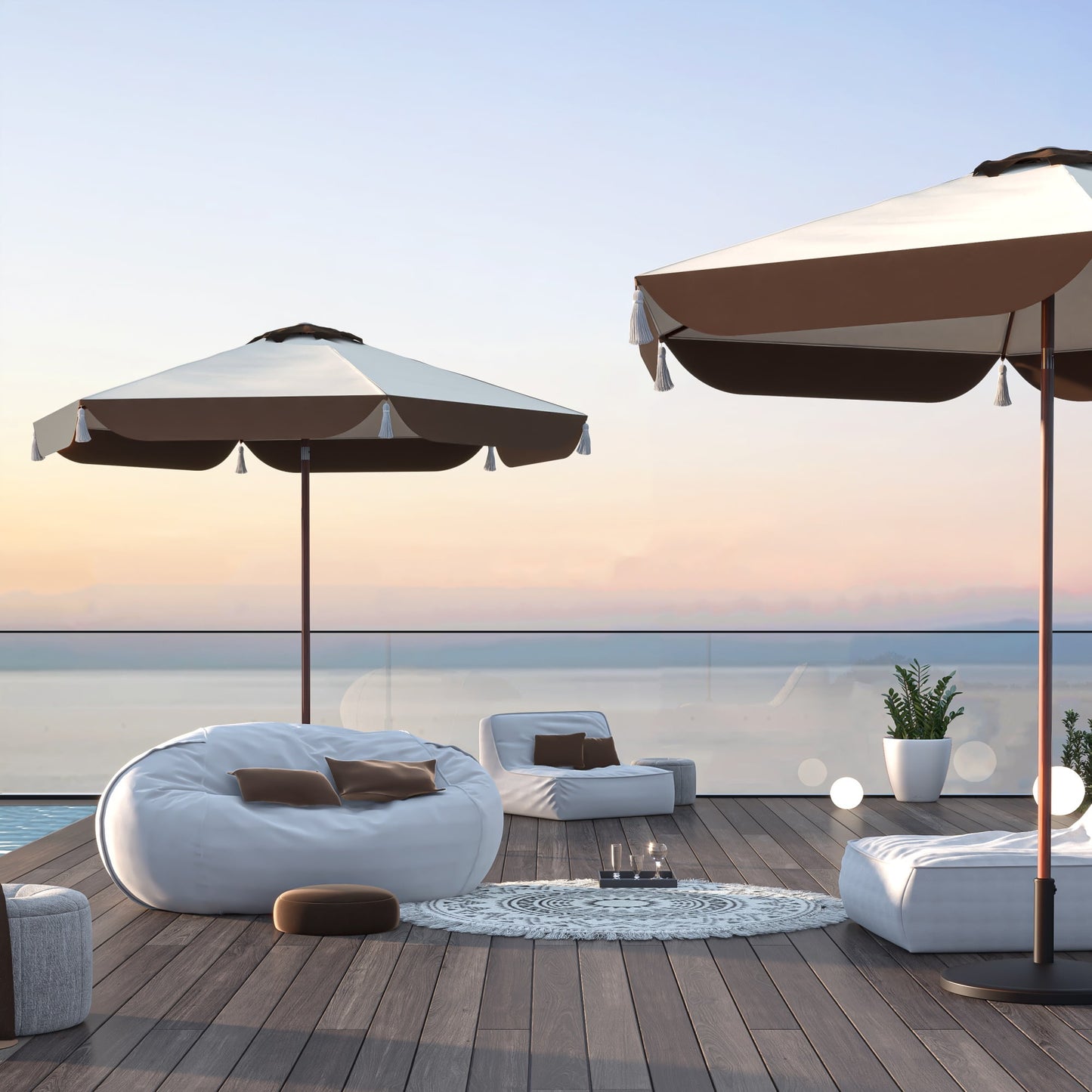 Grand Patio Ourdoor 9 ft Patio Umbrella with Fringe Tessels Market Umbrella & Push Button Tilt & Crank