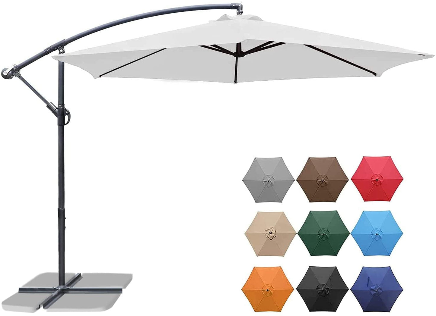Devoko 10ft Patio Offset Umbrella Outdoor Hanging Umbrellas, White
