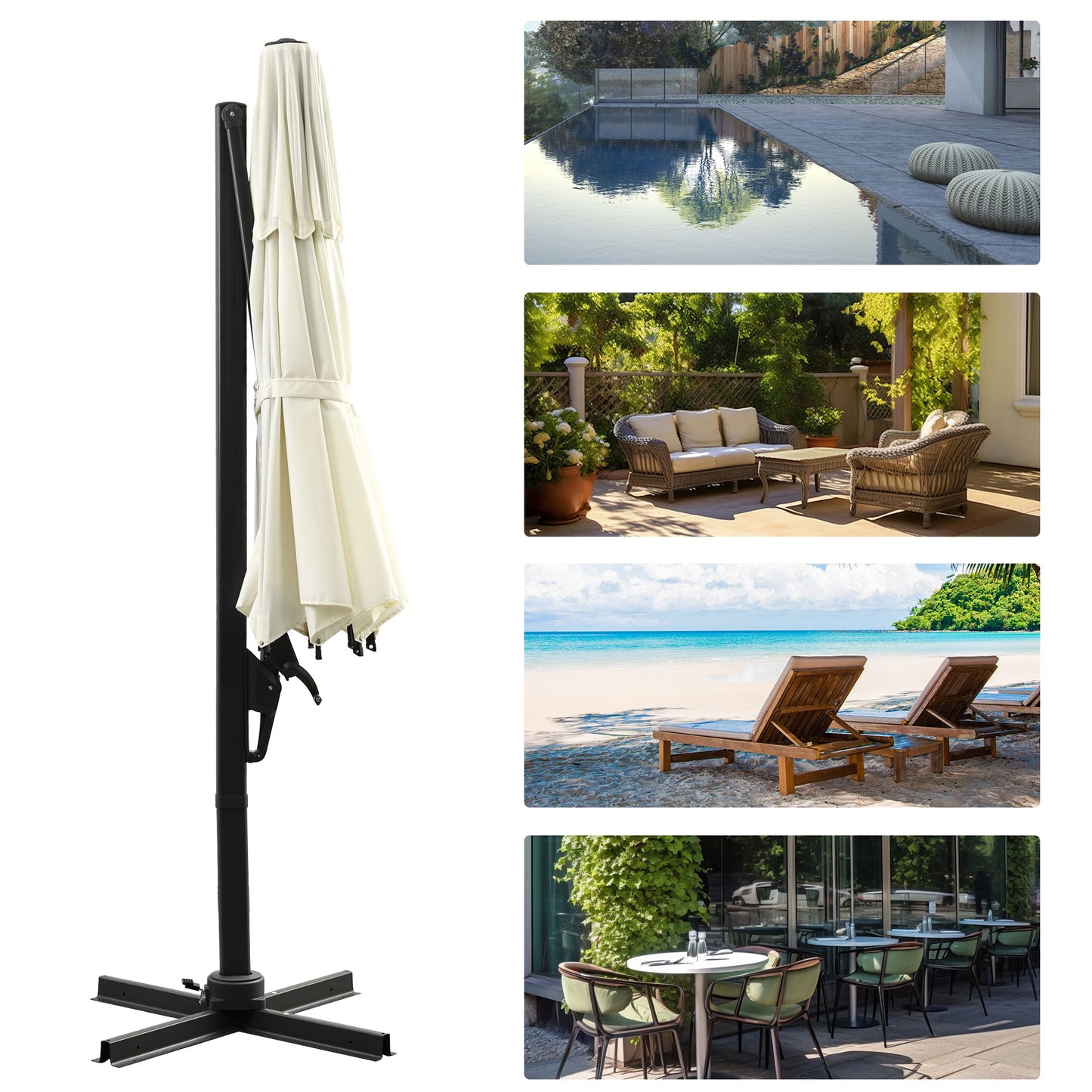 Ainfox 10ft Double Top Heavy-Duty Patio Cantilever Umbrella with Cross Base,5-Year-Non-Fading Outdoor Large Offset Hanging Aluminum Rotation Sun Shade Umbrella with 360°Rotation Adjustable,Beige