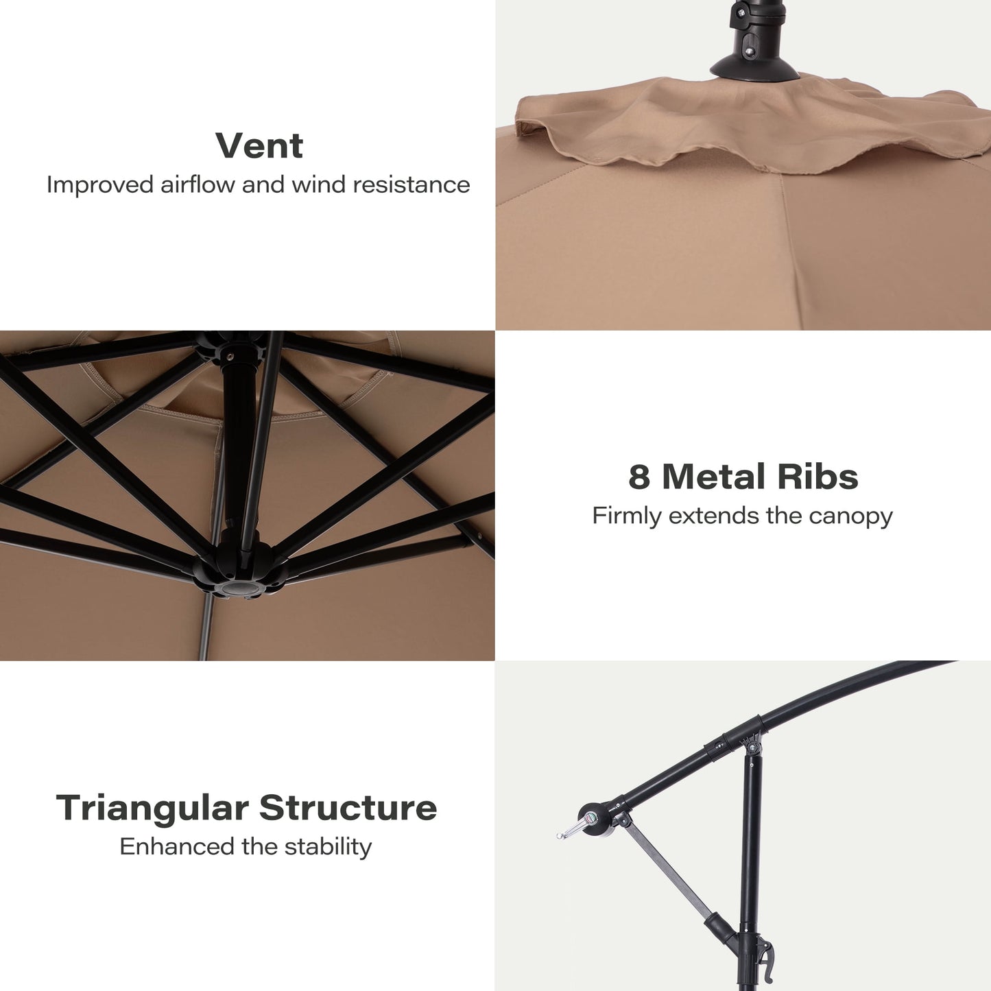 LAUSAINT HOME 10 ft Cantilever Patio Umbrella, Round Outdoor Beige Umbrella with LED Lights